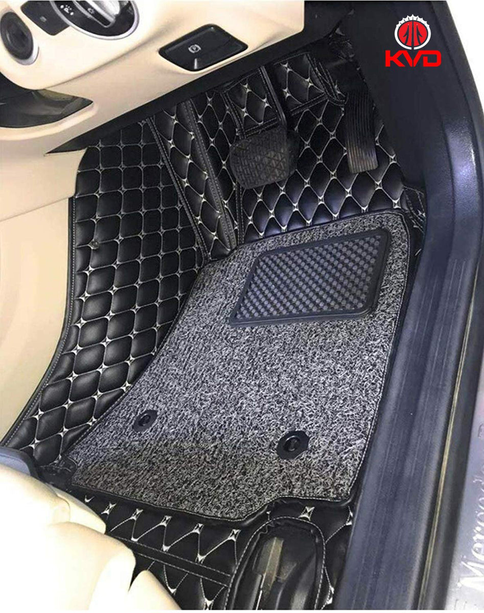 Kvd Extreme Leather Luxury 7D Car Floor Mat For Hyundai Santro Xing Black Silver WITH YEAR WARRANTY M02/21