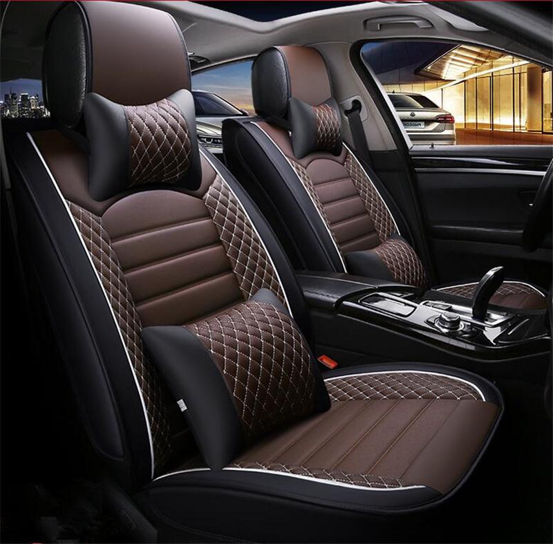 KWANSHOP Luxury PU Leather Car Seat Cover 5 Seats Cushions Car