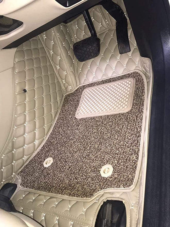 Kvd Extreme Leather Luxury 7D Car Floor Mat For Hyundai Exter BEIGE + COFFEE ( WITH 1 YEAR WARRANTY ) - M01/98