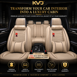 KVD Superior Leather Luxury Car Seat Cover FOR TOYOTA Innova 7 SEATER BEIGE + BLACK FREE PILLOWS AND NECK REST SET (WITH 5 YEARS WARRANTY) - D017/88