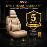 KVD Superior Leather Luxury Car Seat Cover For Tata Altroz Beige + Black Free Pillows And Neck Rest Set (With 5 Year Onsite Warranty) - D017/111