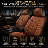 KVD Superior Leather Luxury Car Seat Cover for Volkswagen T-Roc Tan + Beige (With 5 Year Onsite Warranty) (SP) - D069/135