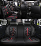 KVD Superior Leather Luxury Car Seat Cover for Kia Carens Black + Red Piping (With 5 Year Onsite Warranty) - D100/142