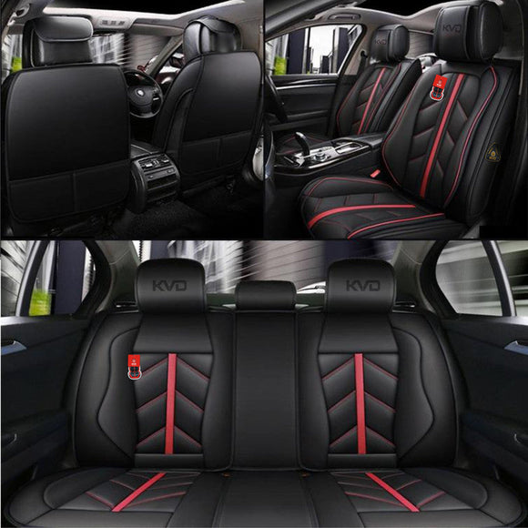 KVD Superior Leather Luxury Car Seat Cover for Hyundai Exter Black + Red Piping (With 5 Year Onsite Warranty) - D100/98
