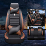 KVD Superior Leather Luxury Car Seat Cover For Kia Syros Black + Tan Free Pillows And Neckrest Set (With 5 Year Onsite Warranty) - D101/158