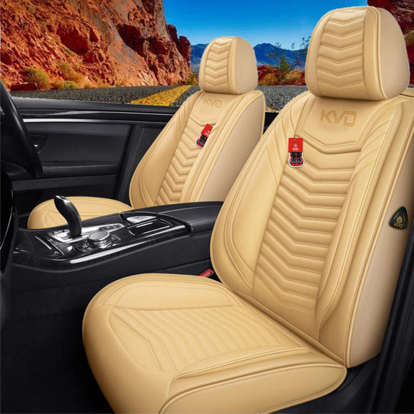 KVD Superior Leather Luxury Car Seat Cover for Skoda Slavia Full Beige (With 5 Year Onsite Warranty) (SP) - D102/135