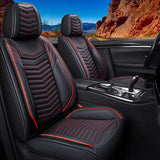 KVD Superior Leather Luxury Car Seat Cover for Kia Carens Black + Red (With 5 Year Onsite Warranty) (SP) - D103/142