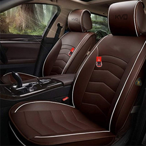 KVD Superior Leather Luxury Car Seat Cover for Mahindra 3XO Coffee + White (With 5 Year Onsite Warranty) - DZ104/40