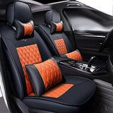 KVD Superior Leather Luxury Car Seat Cover for Toyota Innova Hycross Black + Orange Free Pillows And Neckrest (With 5 Year Warranty) - D108/151