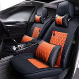 KVD Superior Leather Luxury Car Seat Cover for Volkswagen T-Roc Black + Orange Free Pillows And Neckrest Set (With 5 Year Onsite Warranty) - D108/135