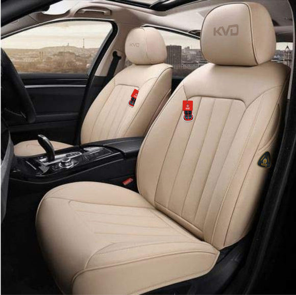 KVD Superior Leather Luxury Car Seat Cover for MG Astor Full Beige (With 5 Year Onsite Warranty) - DZ109/145