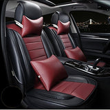 KVD Superior Leather Luxury Car Seat Cover for Skoda Kylac Black + Wine Red Free Pillows And Neckrest Set (With 5 Year Onsite Warranty) (SP) - D111/143