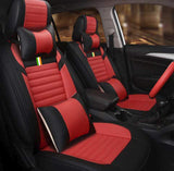 KVD Superior Leather Luxury Car Seat Cover for Skoda Kylac Black + Red Free Pillows And Neckrest Set (With 5 Year Onsite Warranty) - D112/143