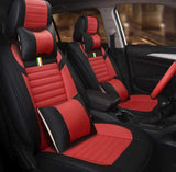 KVD Superior Leather Luxury Car Seat Cover for MG Astor Black + Red Free Pillows And Neckrest Set (With 5 Year Onsite Warranty) - D112/145