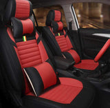 KVD Superior Leather Luxury Car Seat Cover For Kia Syros Black + Red Free Pillows And Neckrest Set (With 5 Year Onsite Warranty) - D112/158