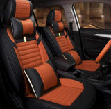 KVD Superior Leather Luxury Car Seat Cover for Kia Carens Black + Orange Free Pillows And Neckrest (With 5 Year Onsite Warranty) - D114/142