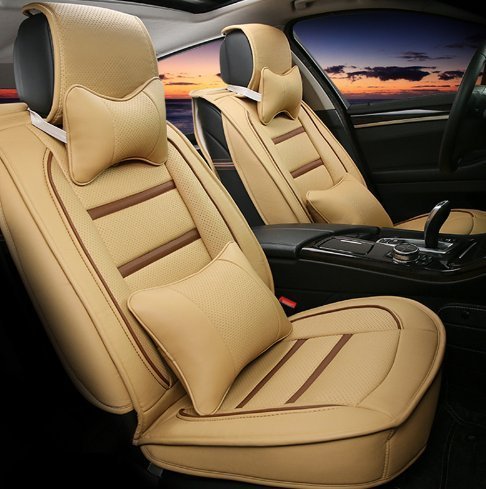 KVD Superior Leather Luxury Car Seat Cover for Toyota Innova Hycross Beige + Coffee Free Pillows And Neckrest (With 5 Year Warranty) - D118/151