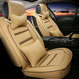 KVD Superior Leather Luxury Car Seat Cover for Volkswagen virtus Beige + Coffee Free Pillows And Neckrest Set (With 5 Year Onsite Warranty) - D118/153