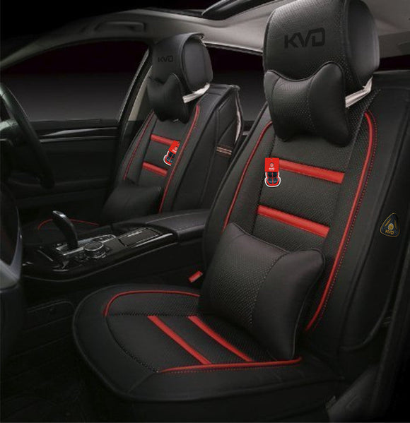 KVD Superior Leather Luxury Car Seat Cover for Maruti Suzuki Fronx Black + Red Free Pillows And Neckrest Set (With 5 Year Onsite Warranty) - D119/45