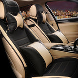 KVD Superior Leather Luxury Car Seat Cover for Toyota Rumion Black + Beige Free Pillows And Neckrest Set (With 5 Year Onsite Warranty) - D120/103