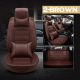 KVD Superior Leather Luxury Car Seat Cover for Kia Carens Full Coffee Free Pillows And Neckrest Set (With 5 Year Onsite Warranty) - D126/142