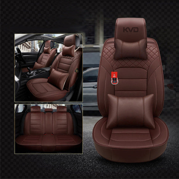 KVD Superior Leather Luxury Car Seat Cover for Honda Elevate Full Coffee Free Pillows And Neckrest Set (With 5 Year Onsite Warranty) - D126/154