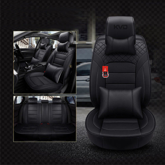 KVD Superior Leather Luxury Car Seat Cover For Maruti Suzuki Victoris Full Black Free Pillows And Neckrest Set (With 5 Year Onsite Warranty) - DZ127/157