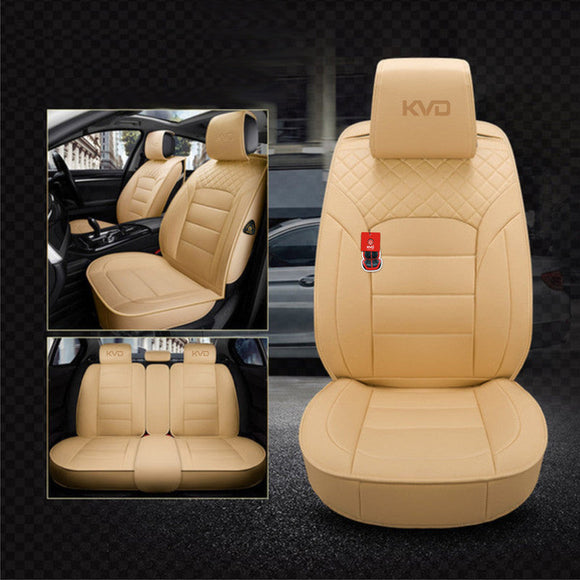 KVD Superior Leather Luxury Car Seat Cover for Kia Carens Full Beige (With 5 Year Onsite Warranty) - DZ129/142