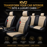 KVD Superior Leather Luxury Car Seat Cover for Toyota Fortuner Black + Beige (With 5 Year Onsite Warranty) - D131/87