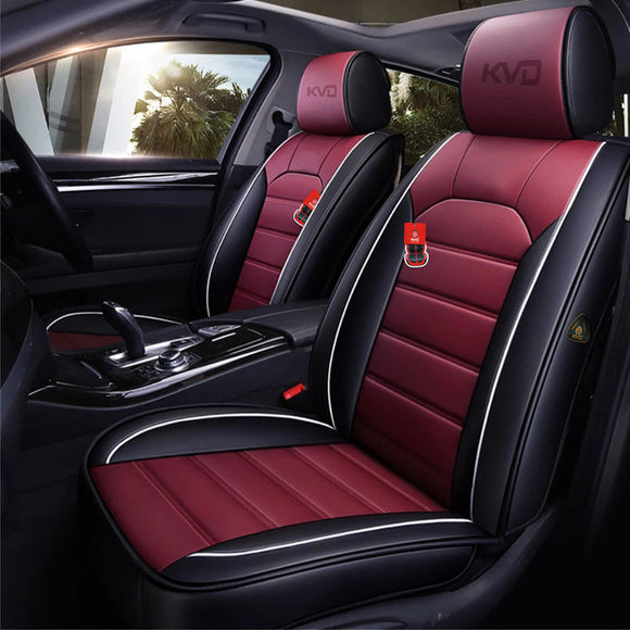 KVD Superior Leather Luxury Car Seat Cover for Toyota Innova Hycross Black + Wine Red (With 5 Year Onsite Warranty) - DZ132/151