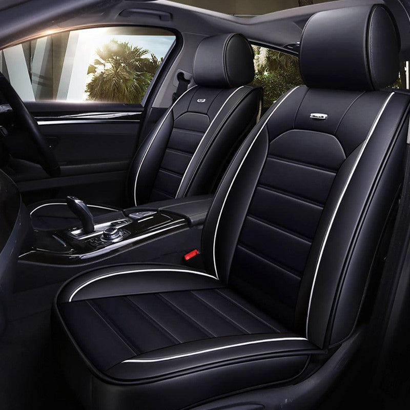 KVD Superior Leather Luxury Car Seat Cover for Hyundai Exter Black Silver (With Year Onsite Warranty) DZ133/98