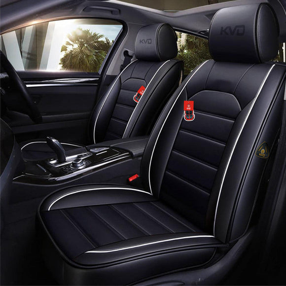 KVD Superior Leather Luxury Car Seat Cover for Mg Comet Black + Silver (With 5 Year Onsite Warranty) - DZ133/152