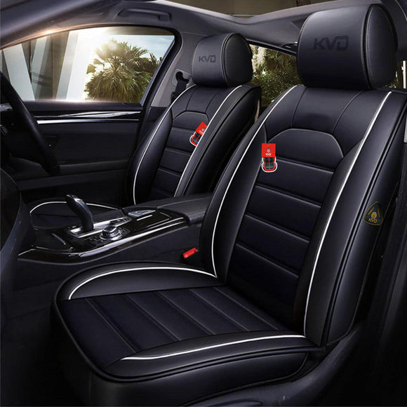KVD Superior Leather Luxury Car Seat Cover for MG Astor Black + Silver (With 5 Year Onsite Warranty) - DZ133/145