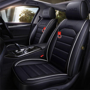 KVD Superior Leather Luxury Car Seat Cover for Skoda Slavia Black + Silver (With 5 Year Onsite Warranty) - DZ133/135