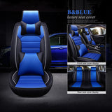 KVD Superior Leather Luxury Car Seat Cover for Skoda Slavia Black + Blue Free Pillows And Neckrest Set (With 5 Year Onsite Warranty) - D134/135