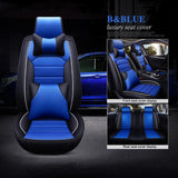 KVD Superior Leather Luxury Car Seat Cover for MG Astor Black + Blue Free Pillows And Neckrest Set (With 5 Year Onsite Warranty) - D134/145