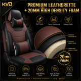 KVD Superior Leather Luxury Car Seat Cover for Kia Carens Black + Coffee Free Pillows And Neckrest Set (With 5 Year Onsite Warranty) - D138/142