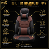 KVD Superior Leather Luxury Car Seat Cover for Nissan Kicks Black + Coffee Free Pillows And Neckrest Set (With 5 Year Onsite Warranty) - D138/110