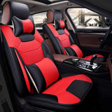 KVD Superior Leather Luxury Car Seat Cover for Skoda Kylac Black + Red Free Pillows And Neckrest Set (With 5 Year Onsite Warranty) - D141/143