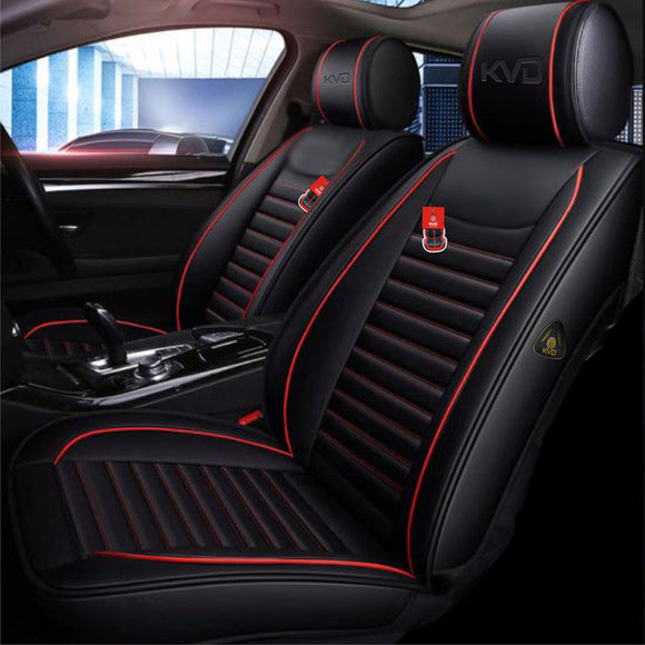 KVD Superior Leather Luxury Car Seat Cover FOR TOYOTA Innova Hycross BLACK + RED (WITH 5 YEARS WARRANTY) - DZ014/151