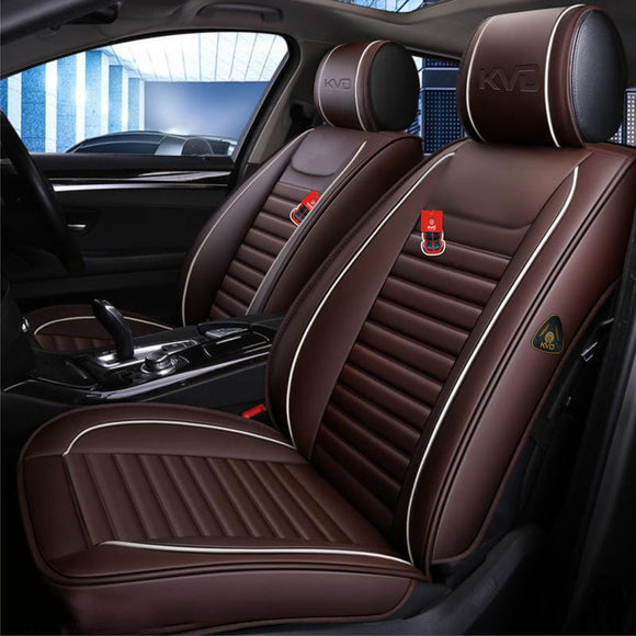 KVD Superior Leather Luxury Car Seat Cover FOR Maruti Suzuki Invicto COFFEE + WHITE (WITH 5 YEARS WARRANTY) - DZ016/151