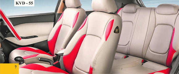 KVD Superior Leather Luxury Car Seat Cover FOR Hyundai Exter BEIGE + RED (WITH 5 YEARS WARRANTY) - D021/98
