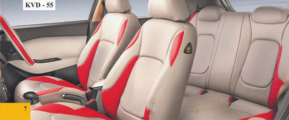 KVD Superior Leather Luxury Car Seat Cover For Mg Astor Beige + Red (With 5 Year Onsite Warranty) - D021/145