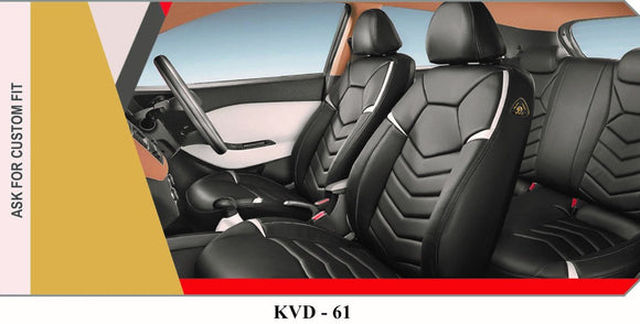 KVD Superior Leather Luxury Car Seat Cover FOR Kia Carens BLACK + SILVER (WITH 5 YEARS WARRANTY) - D025/142