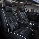 KVD Superior Leather Luxury Car Seat Cover FOR Kia Carens BLACK + SILVER FREE PILLOWS AND NECK REST SET (WITH 5 YEARS WARRANTY) - D002/142
