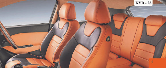 KVD Superior Leather Luxury Car Seat Cover For Mg Astor Tan + Black (With 5 Year Onsite Warranty) - D033/145