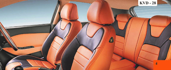 KVD Superior Leather Luxury Car Seat Cover FOR Kia Carens TAN + BLACK (WITH 5 YEARS WARRANTY) - D033/142