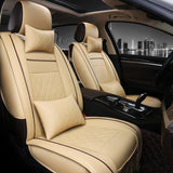 KVD Superior Leather Luxury Car Seat Cover For Skoda Slavia Beige + Coffee Free Pillows And Neck Rest Set (With 5 Year Onsite Warranty) - D004/135