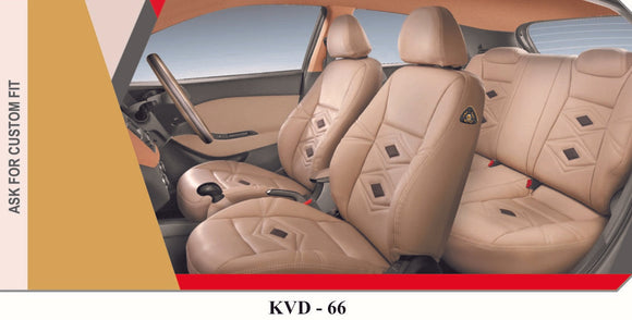 KVD Superior Leather Luxury Car Seat Cover For Skoda Slavia Beige + Coffee (With 5 Year Onsite Warranty) - D041/135