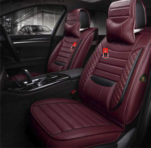 KVD Superior Leather Luxury Car Seat Cover for Skoda Slavia Wine Red + Black Free Neckrest Set (With 5 Year Onsite Warranty) (SP) - D046/135